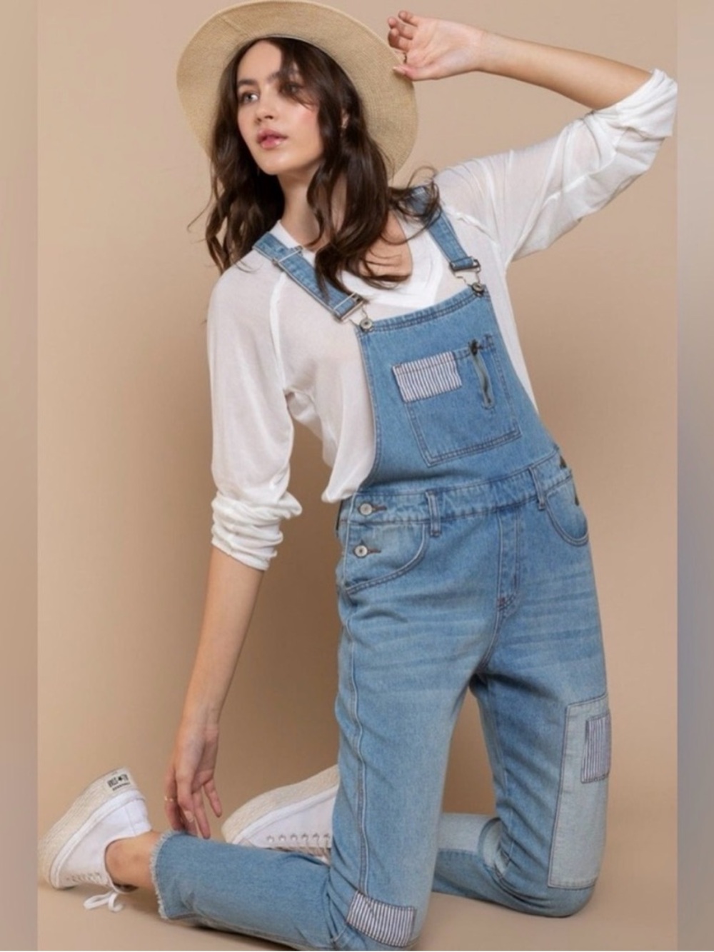 POL Denim Patchwork Jumpsuit